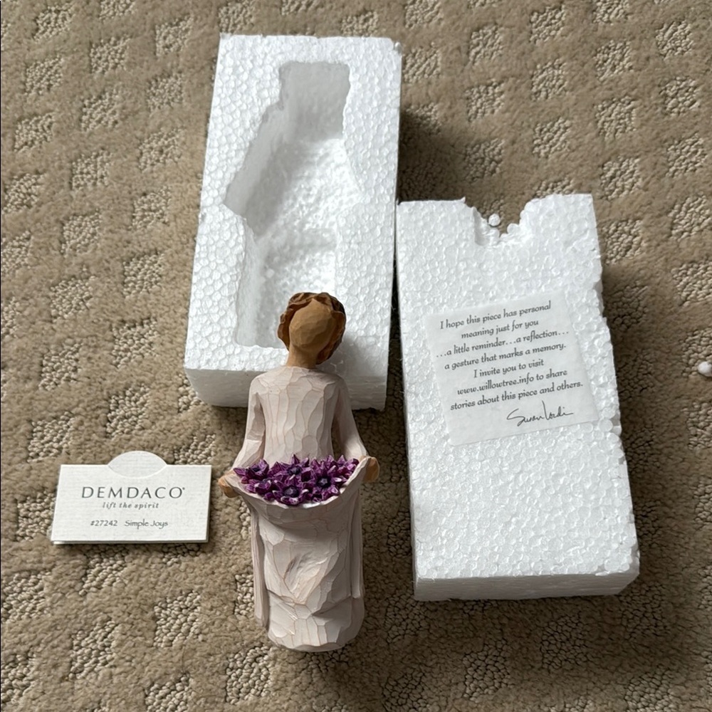 Willow Tree Demdaco Figurine with Purple Floral Accents Simple Joys with box